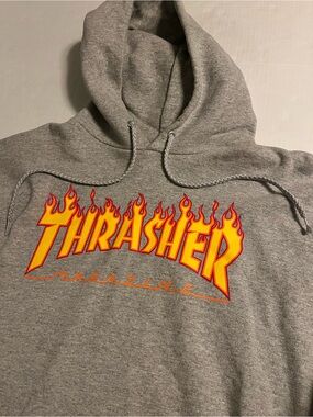 Thrasher Skateboard Magazine OFFICIAL Hoodie Sweatshirt LARGE Skater Grunge Gray